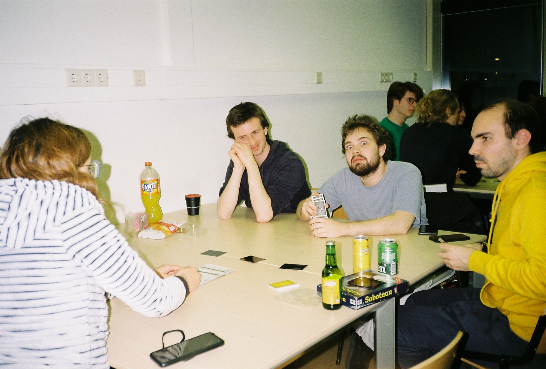 Chiara, Jonathan, and Blaž playing Saboteur